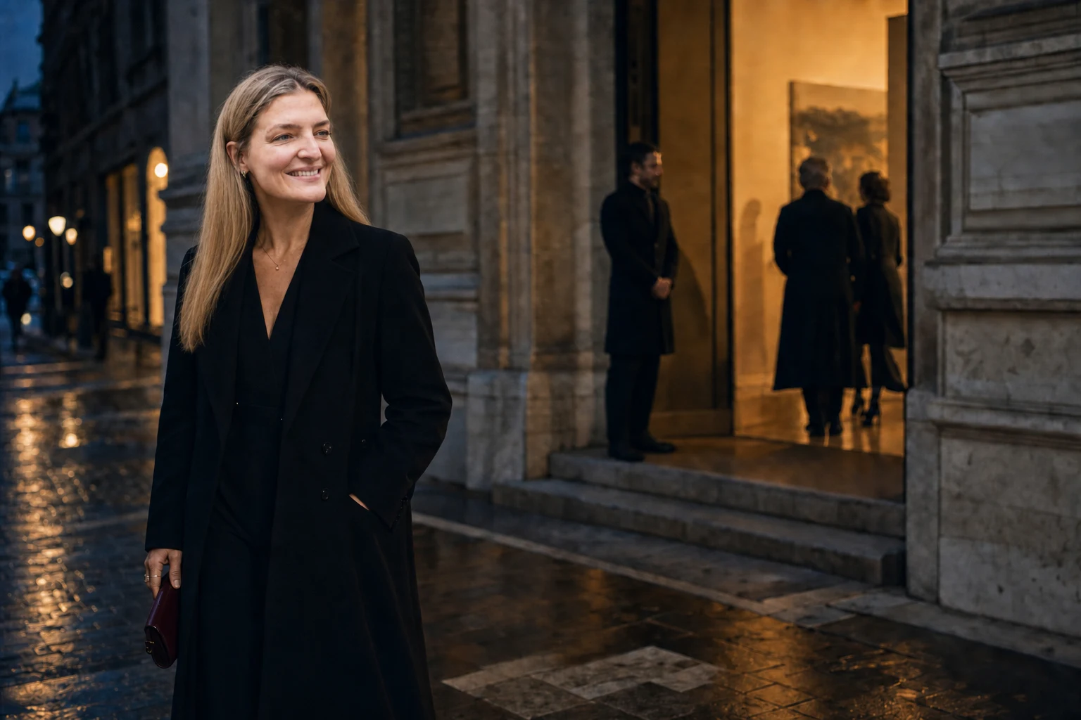 Eva Maria arriving at a private cultural opening