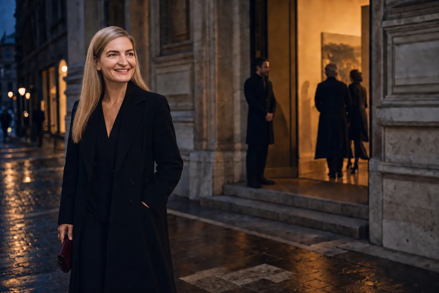 Eva Maria arriving at a private cultural opening